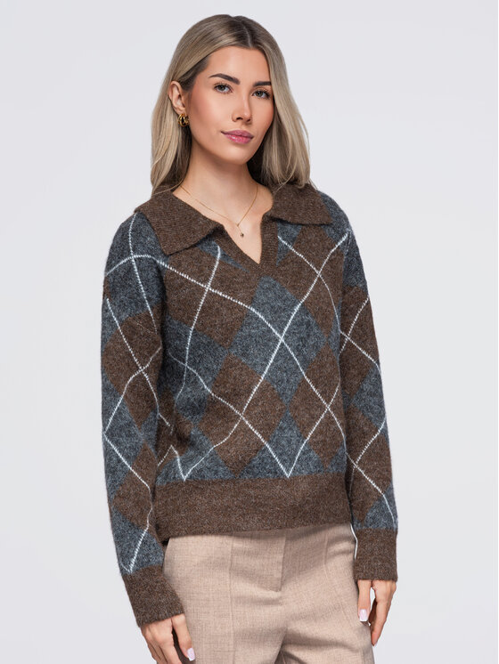 Ombre Ombre Sweter OW-SW-E0019 Brązowy Relaxed Fit