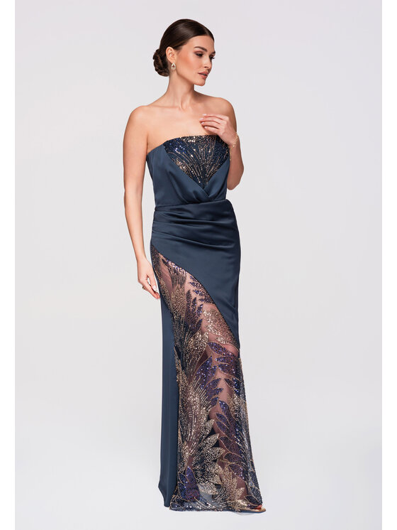Ombre Ombre Sukienka wieczorowa LA-OM-DLR291 Granatowy Slim Fit