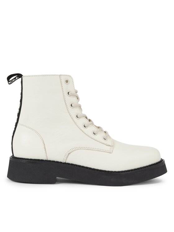 Botine Tommy Jeans Tjw Lace Up Flat Boot EN0EN02310 Écru