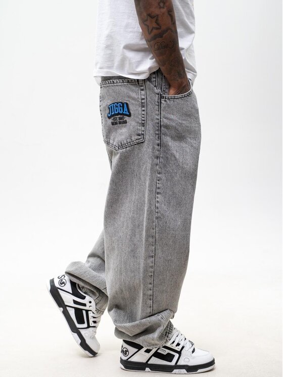 Jigga Wear Jigga Wear Jeansy Szerokie luźne streetwear uliczne premium 129195 Szary Baggy Fit
