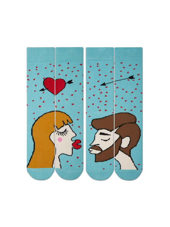Zooksy Zooksy Zestaw 2 par wysokich skarpet unisex Miłośniki Box Miłośnica Ciemny Blond + Miłośnik Brąz Błękitny