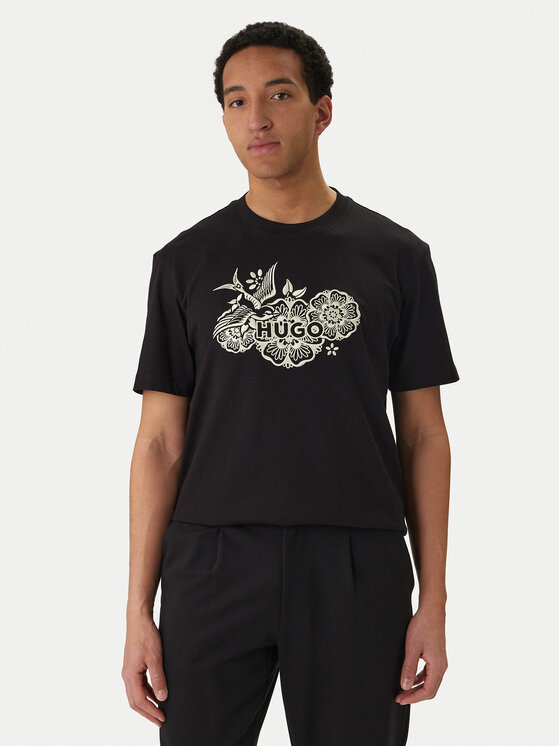 HUGO Tricou Dangen 50558415 Negru Relaxed Fit