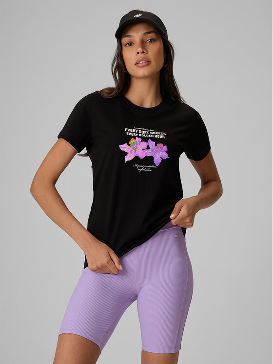 4F 4F T-Shirt TROPIC ORCHID Czarny Regular Fit