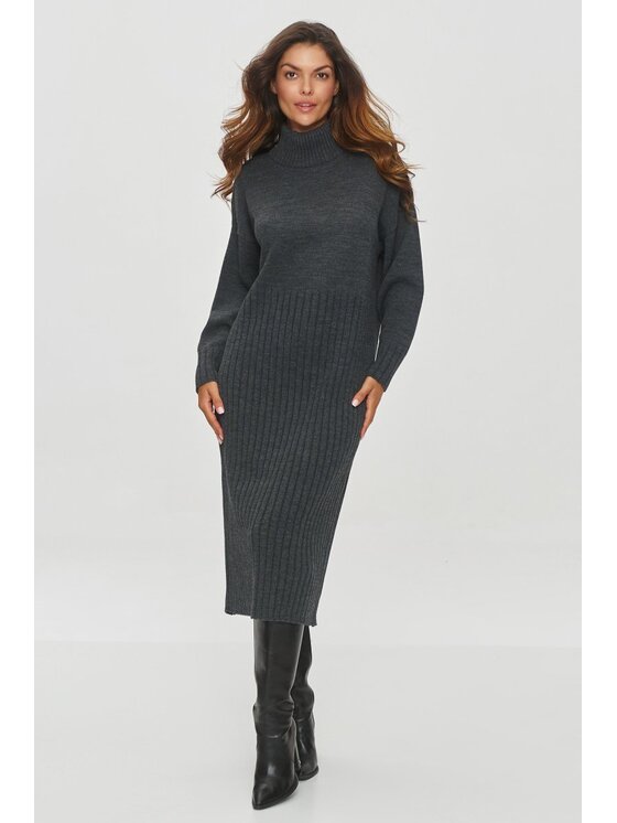 Makadamia Makadamia Sukienka dzianinowa S154 Szary Loose Fit