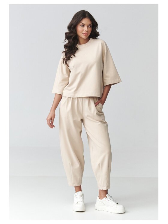Makadamia Makadamia Dres M916 Beżowy Loose Fit