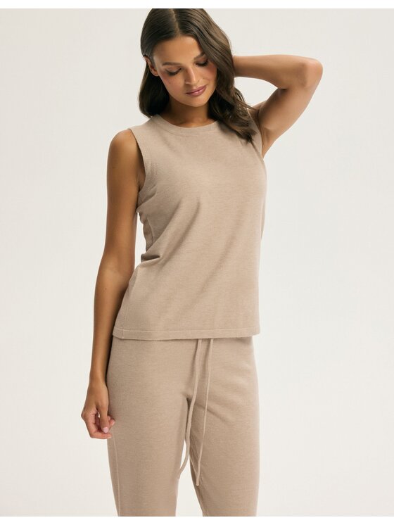 Esotiq Esotiq Top 44069 Beżowy Regular Fit
