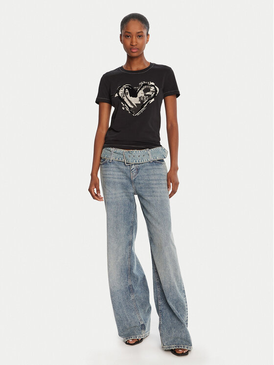 Desigual Desigual Marškinėliai Letter Core 25WWTK04 Juoda Regular Fit