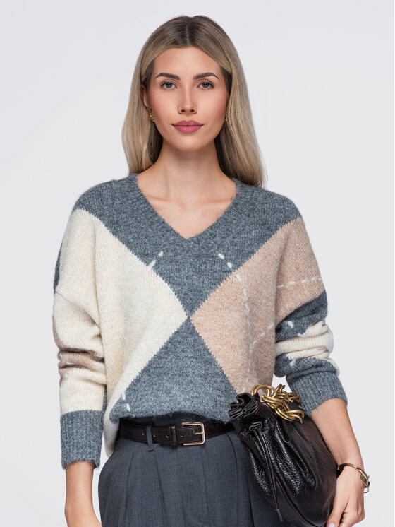 Ombre Ombre Svetr OW-SW-E0017 Šedá Relaxed Fit