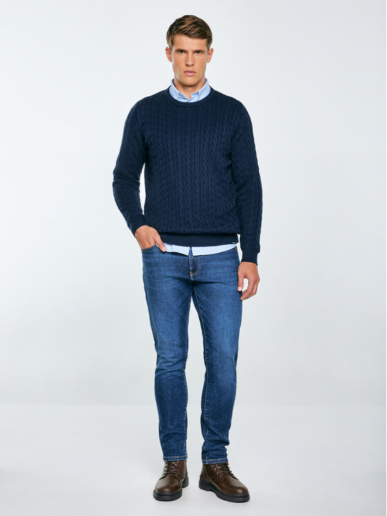 BIG STAR BIG STAR Sweter AMARIS Granatowy Basic Fit