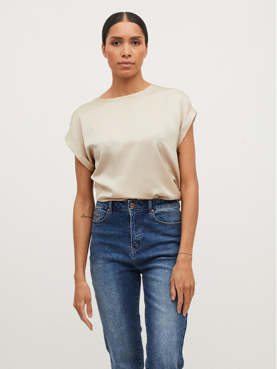 Vila Vila Tricou Ellette 14059563 Bej Regular Fit