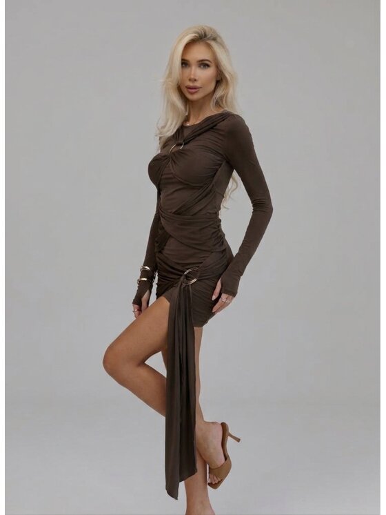 Love Saints Love Saints Sukienka koktajlowa L26WF-SU-K25 Brązowy Slim Fit