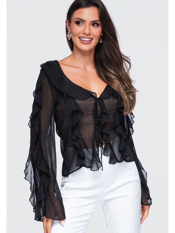 Ombre Ombre Bluzka OW-TS-E0078 Czarny Loose Fit