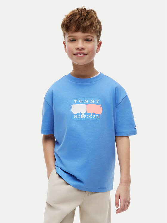 Tommy Hilfiger Tricou Graffiti KB0KB10546 Albastru deschis Relaxed Fit