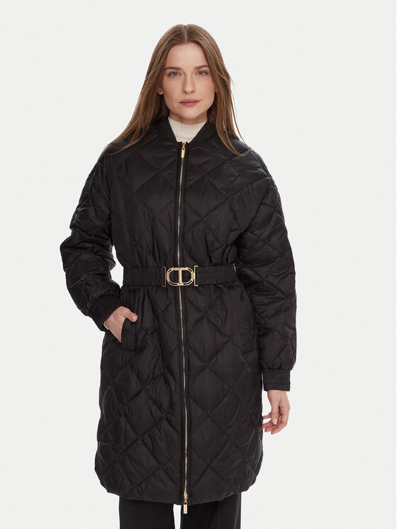 TWINSET TWINSET Kevad-sügis mantel 252TP2130 Must Regular Fit
