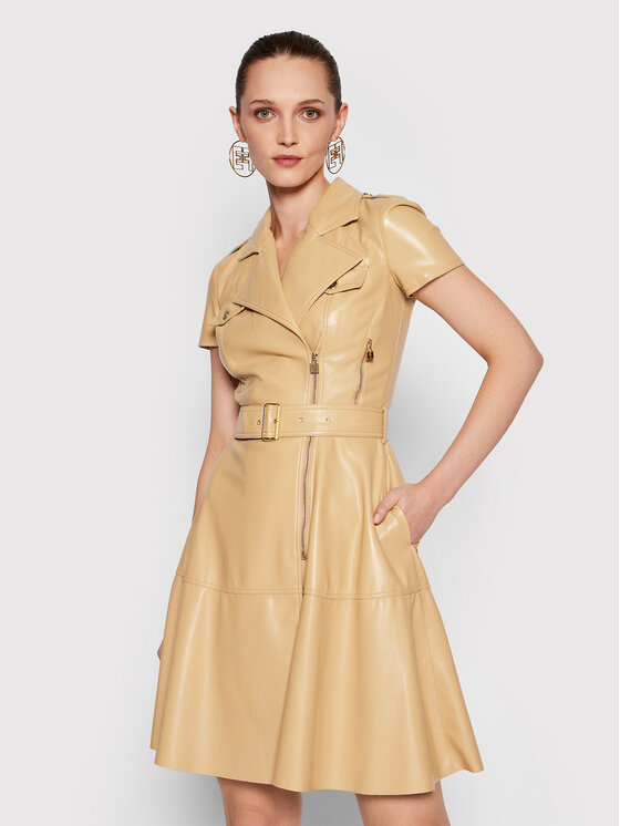 Elisabetta Franchi Elisabetta Franchi Šaty z imitace kůže AB-077-21E2-V540 Béžová Slim Fit