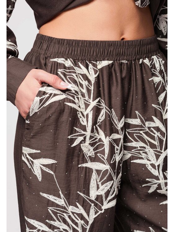 Ombre Ombre Spodnie materiałowe OW-PA-E0005 Brązowy Relaxed Fit