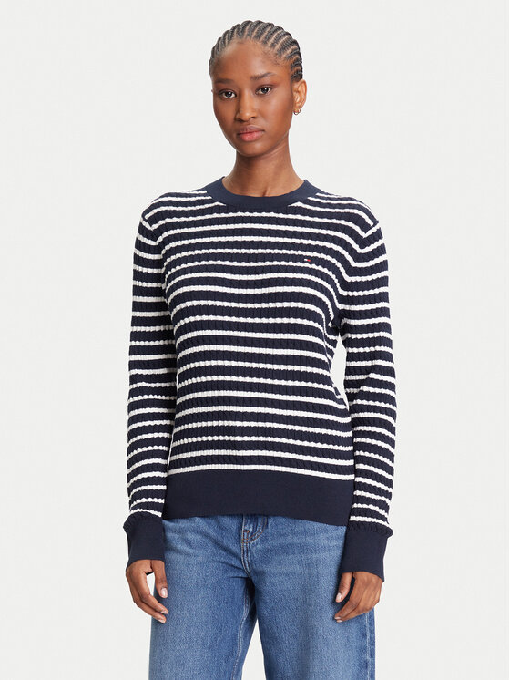 Tommy Hilfiger Tommy Hilfiger Pulover Fine WW0WW44993 Bleumarin Regular Fit