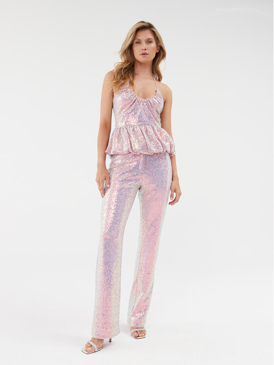 ROTATE ROTATE Riidest püksid Sequin Straight 1117002208 Roosa Regular Fit