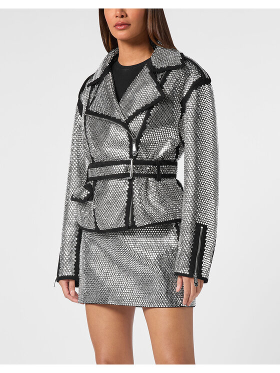 PHILIPP PLEIN PHILIPP PLEIN Kurtka skórzana 20687 Srebrny