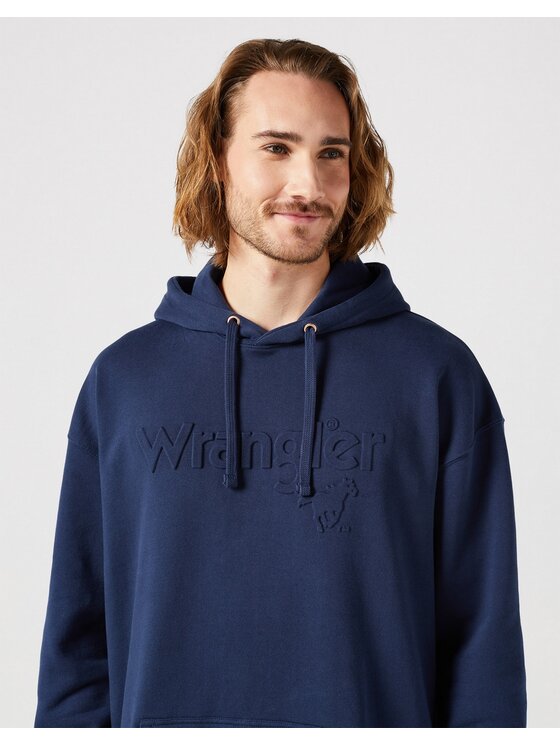 Wrangler Wrangler Bluza Logo Hoodie Navy Granatowy Regular Fit