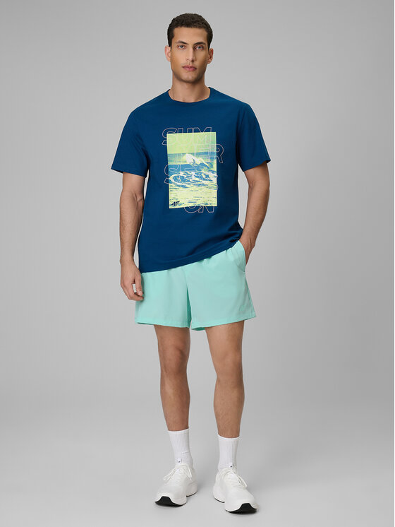 4F 4F T-Shirt BEACHWEAR Turkusowy Regular Fit