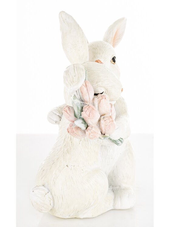 MIAhome MIAhome Figurka para króliczków 11x11x6 cm z różowymi tulipanami Biały