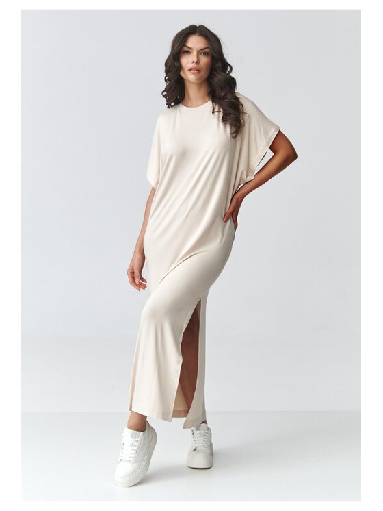 Makadamia Makadamia Sukienka codzienna M927 Beżowy Loose Fit