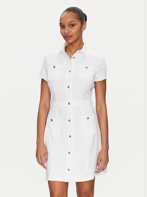 Guess Guess Rochie tip cămașă W5GK70 KCBO2 Alb Regular Fit