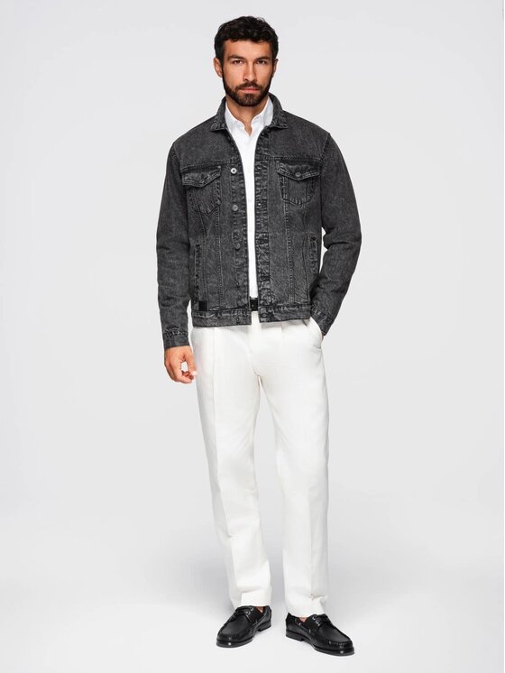 Ombre Ombre Kurtka jeansowa OM-JADJ-0219 Czarny Regular Fit