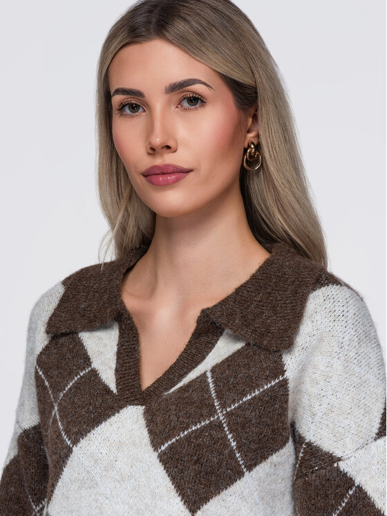Ombre Ombre Sweter OW-SW-E0019 Beżowy Relaxed Fit