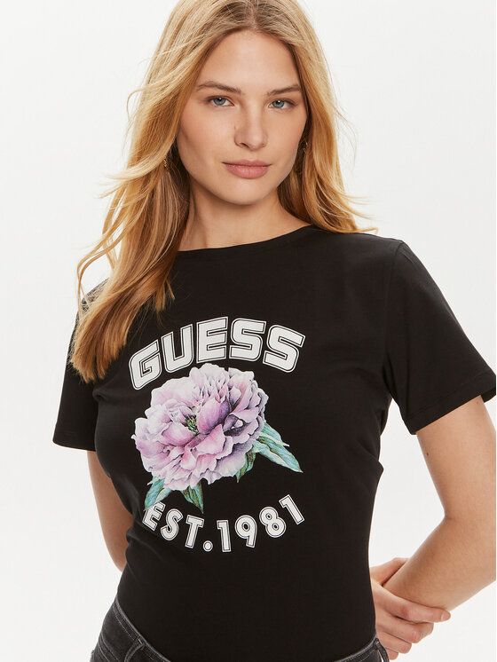Guess Guess Marškinėliai Peony V4YI15 J1314 Juoda Regular Fit