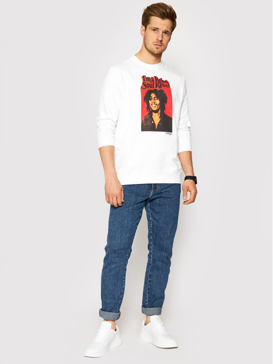 Wrangler Wrangler Bluza BOB MARLEY Soul Rebel Crew W681H1989 112141474 Biały Regular Fit