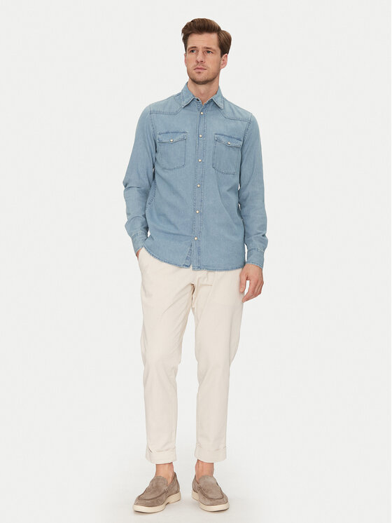INDICODE INDICODE cămașă de blugi Ask 20-605 Albastru Slim Fit
