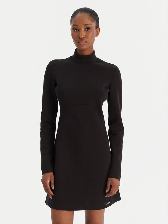 Calvin Klein Jeans Rochie de zi Ls Scuba Fit And Flare LV044D222G Negru Regular Fit