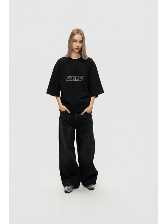2005 2005 T-Shirt Signature Czarny Oversize