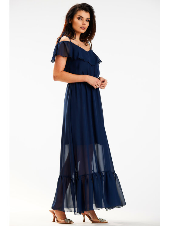 Awama Awama Sukienka letnia A573 Granatowy Basic Fit