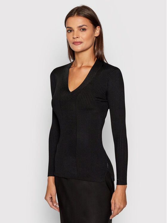Calvin Klein Pullover Iconic Rib V Neck K20K203047 Schwarz Slim Fit Modivo