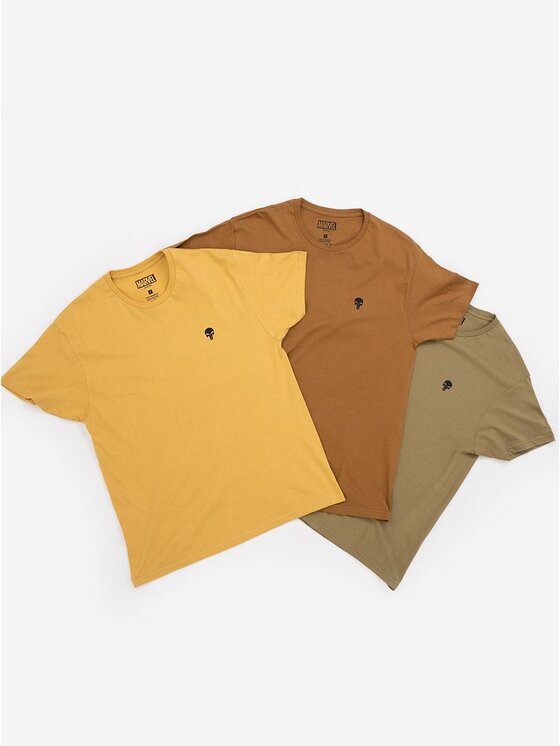 Marvel Marvel Komplet t-shirtów Zestaw Koszulek Męskich Brązowa Zielona Beżowa Punisher Mini Logo XXL Khaki Regular Fit