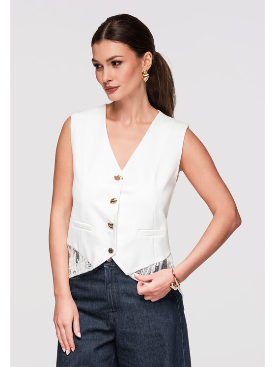 Ombre Ombre Kamizelka OW-VE-E0002 Biały Slim Fit