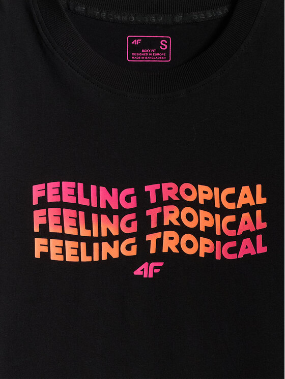 4F 4F T-Shirt BEACHWEAR Czarny Boxy Fit