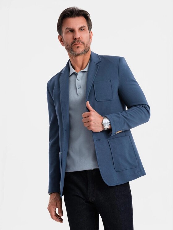 Ombre Ombre Sako OM-BLZB-0101 Modrá Slim Fit