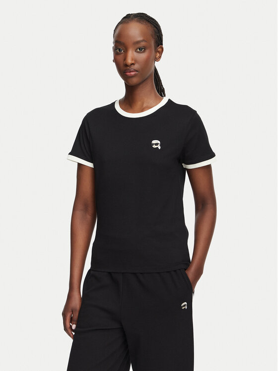 KARL LAGERFELD Tricou Ikon Patch A3W17078 Negru Slim Fit