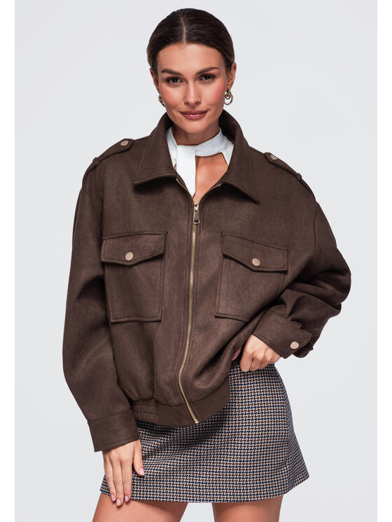 Ombre Ombre Kurtka przejściowa OW-JANP-0147 Brązowy Relaxed Fit