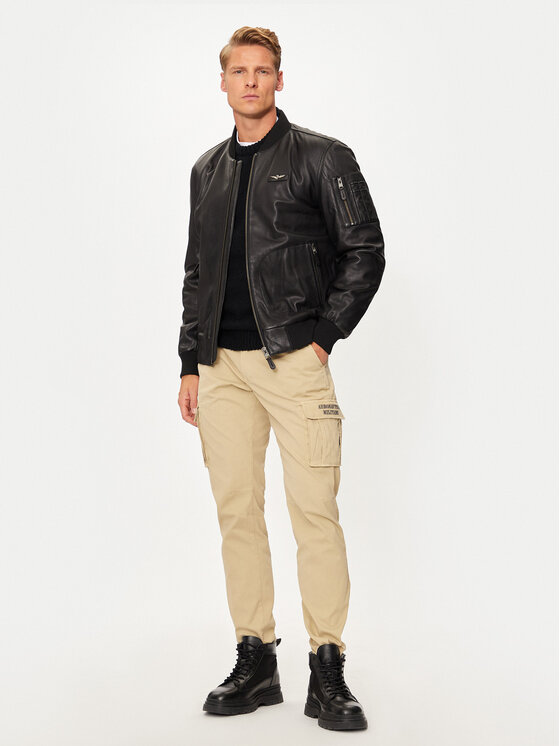 Aeronautica Militare Aeronautica Militare Usnjena jakna 242PN951PL249 Črna Regular Fit