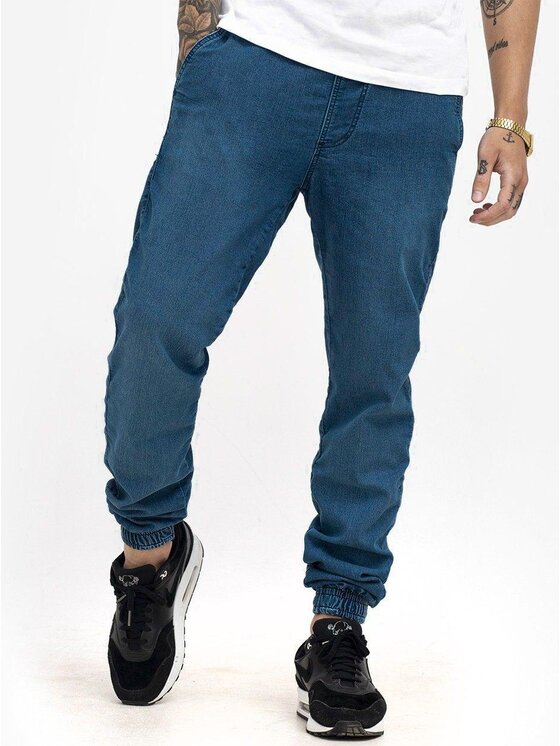 Jigga Wear Jigga Wear Spodnie materiałowe Spodnie Jeansowe Jogger Ze Ściągaczem Męskie Niebieskie Jigga Wear Crown 2XL Niebieski Regular Fit