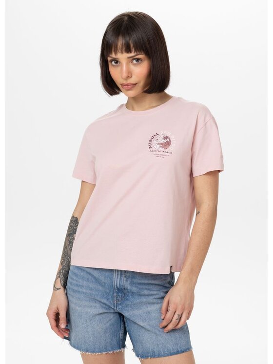 PITBULL PITBULL T-Shirt Koszulka damska Oversize PLANET SURF XL Różowy Regular Fit