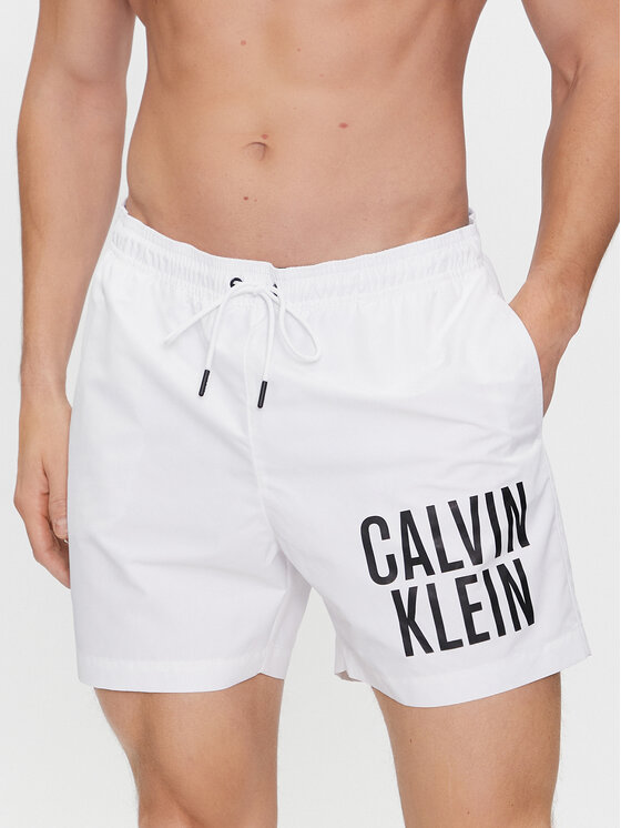 Calvin Klein Swimwear Peldšorti Medium Drawstring-Nos KM0KM00739 Balts Regular Fit