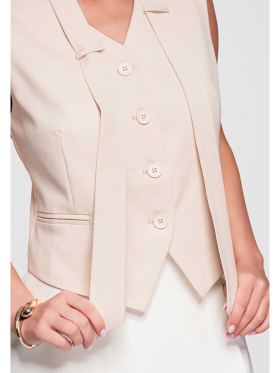 Ombre Ombre Kamizelka OW-VE-E0004 Beżowy Slim Fit