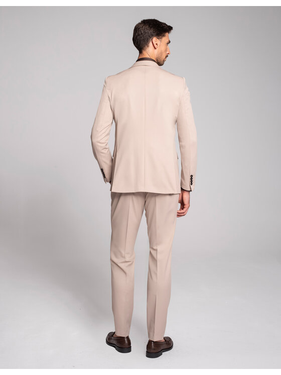 Borgio Borgio Spodnie garniturowe lido_02_bz Beżowy Slim Fit