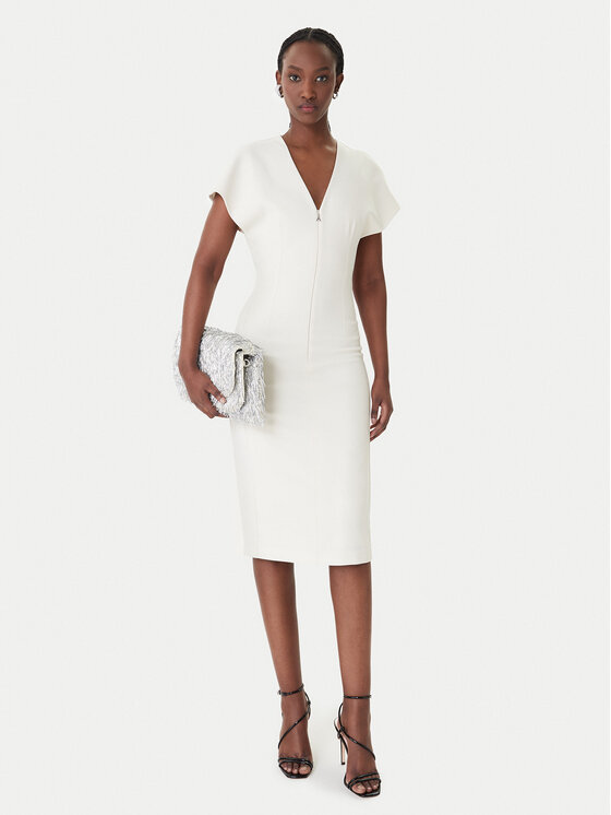 Patrizia Pepe Patrizia Pepe Коктейлна рокля 8A1663/A6F5-W409 Екрю Regular Fit